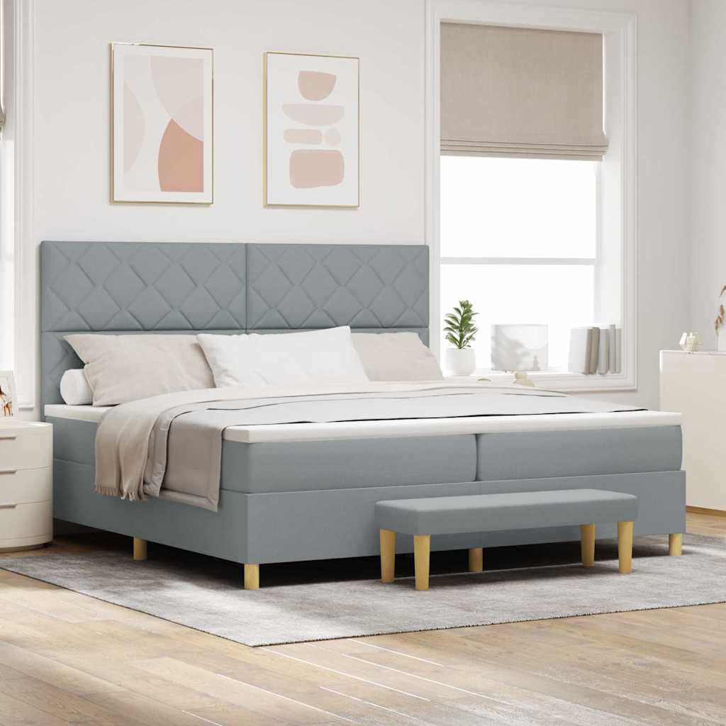 vidaXL Łóżko sprężynowe z materacem Jasnoszary 200 x 200 cm tkanina