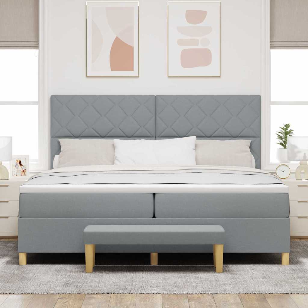 vidaXL Łóżko sprężynowe z materacem Jasnoszary 200 x 200 cm tkanina