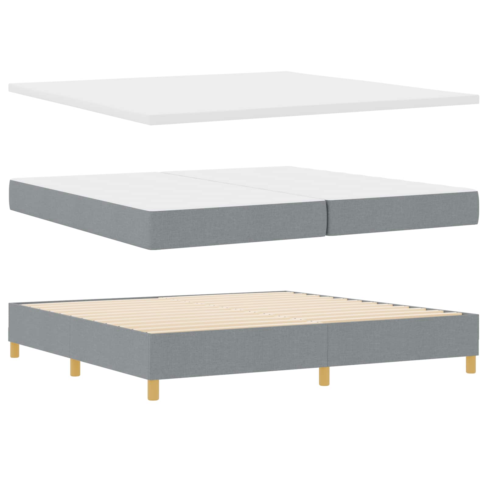 vidaXL Łóżko sprężynowe z materacem Jasnoszary 200 x 200 cm tkanina