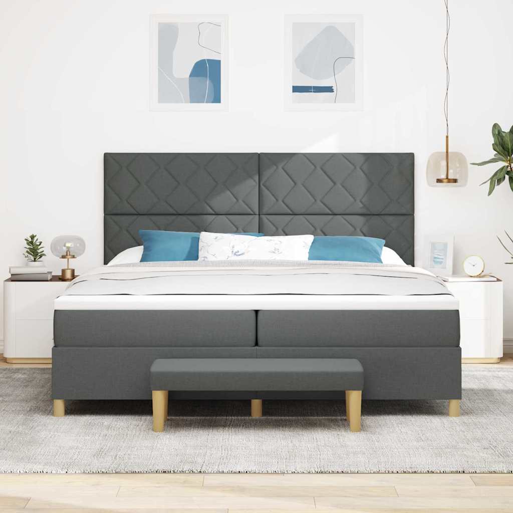 vidaXL Łóżko sprężynowe Z zagłówkiem Ciemnoszary 200 x 200 cm tkanina