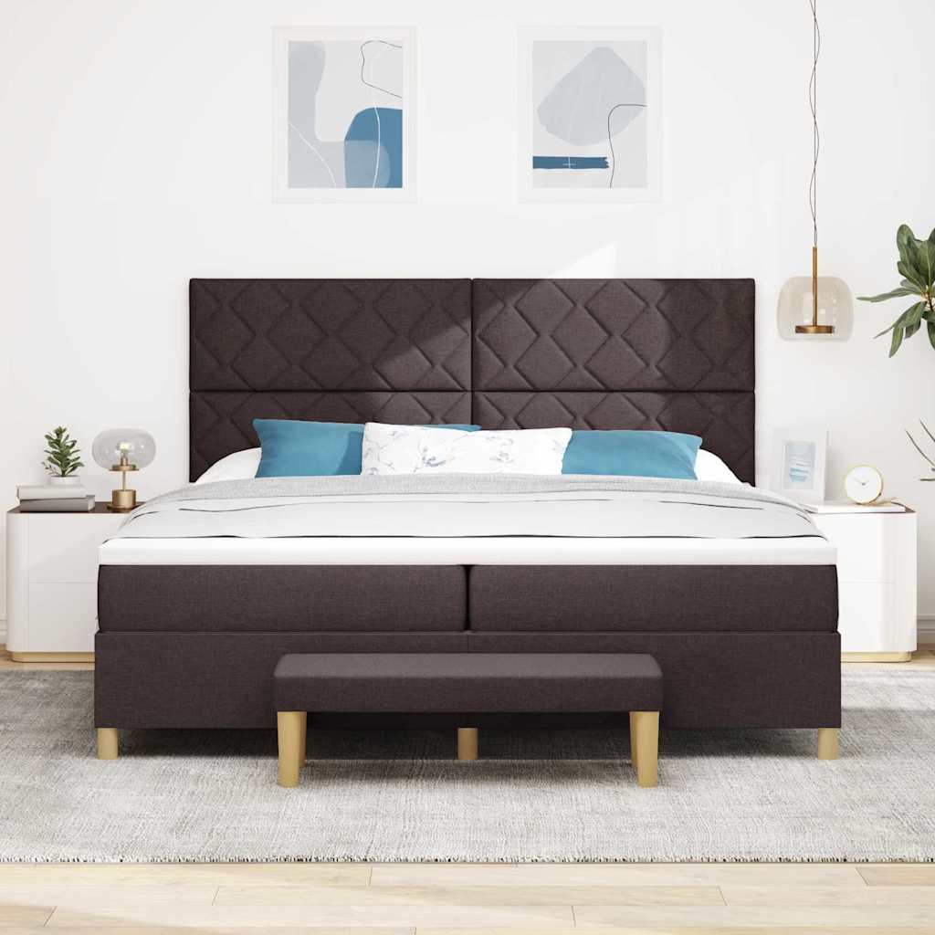 vidaXL Łóżko sprężynowe z materacem Ciemny brąz 200 x 200 cm tkanina