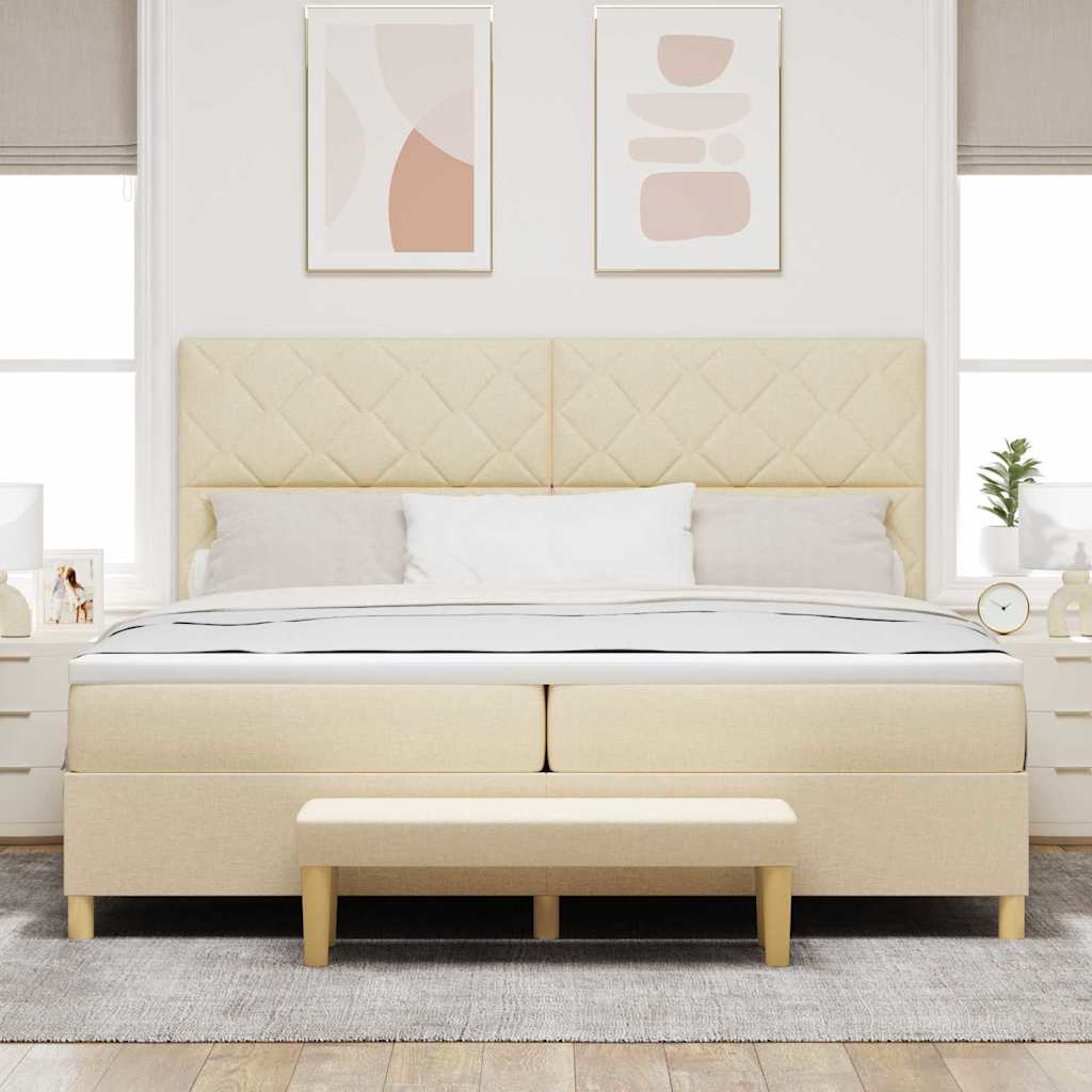 vidaXL Łóżko sprężynowe z materacem Kremowy 200 x 200 cm tkanina