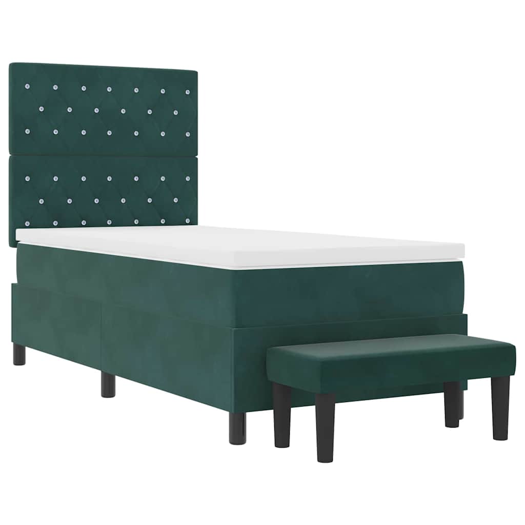 vidaXL Łóżko sprężynowe Z zagłówkiem Ciemnozielony 200 x 90 cm Aksamit