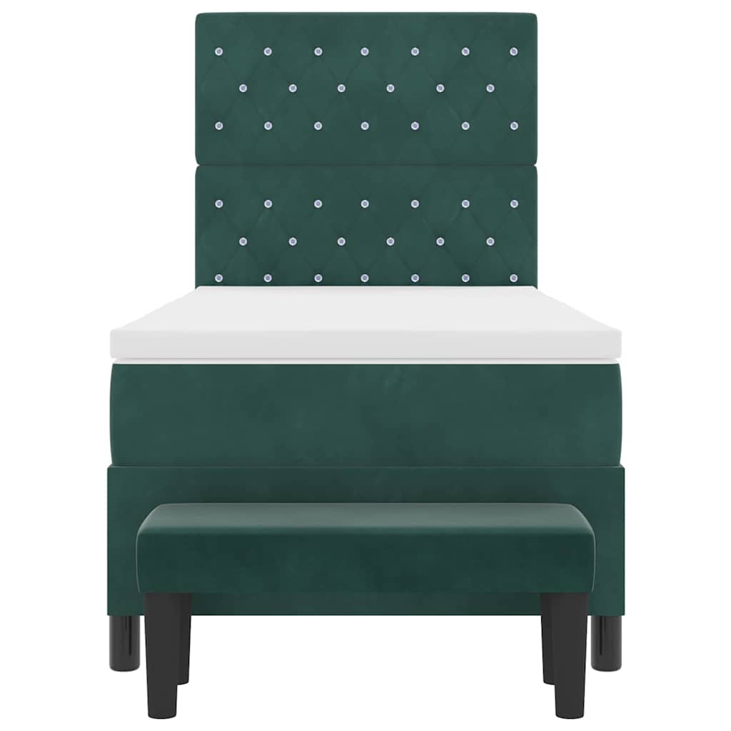 vidaXL Łóżko sprężynowe Z zagłówkiem Ciemnozielony 200 x 90 cm Aksamit