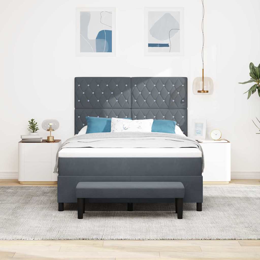 vidaXL Łóżko sprężynowe Z zagłówkiem Ciemnoszary 200 x 140 cm Aksamit