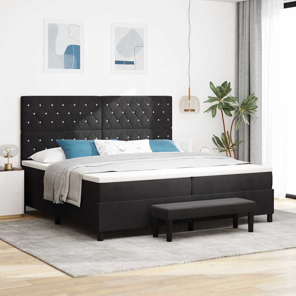vidaXL Łóżko sprężynowe z materacem Czarny 200 x 200 cm Aksamit