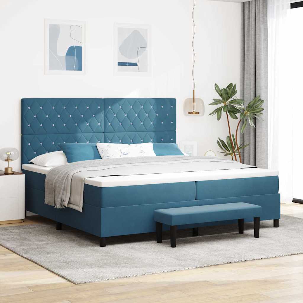 vidaXL Łóżko sprężynowe z materacem granatowy 200 x 200 cm Aksamit