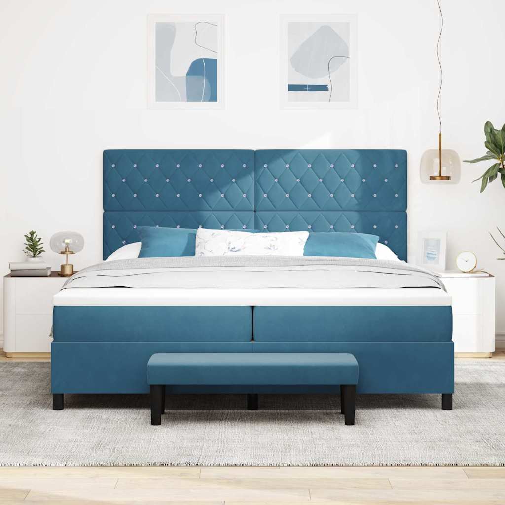 vidaXL Łóżko sprężynowe z materacem granatowy 200 x 200 cm Aksamit