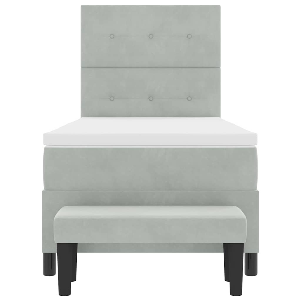 vidaXL Łóżko sprężynowe Z zagłówkiem Jasnoszary 200 x 90 cm Aksamit
