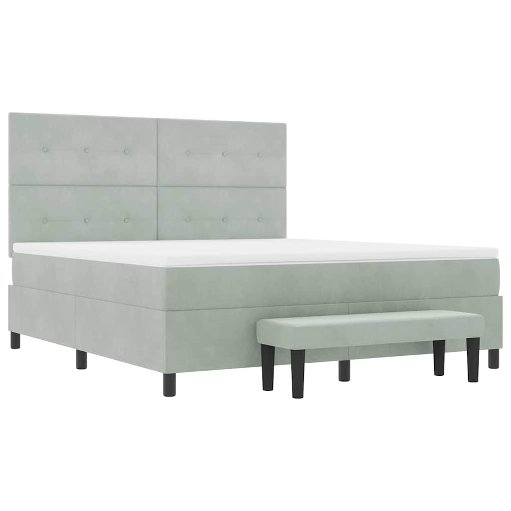 vidaXL Łóżko sprężynowe Z zagłówkiem Jasnoszary 200 x 180 cm Aksamit