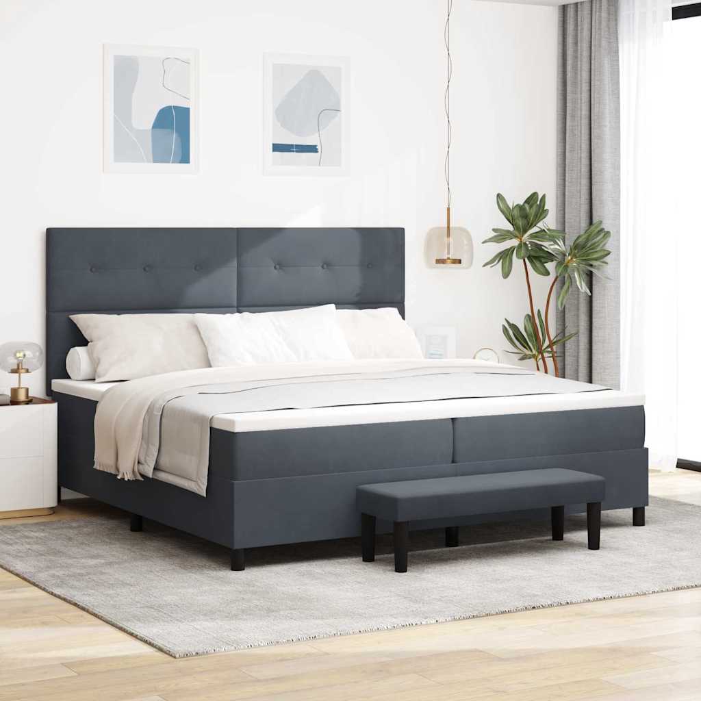 vidaXL Łóżko sprężynowe z materacem ciemno szary 200 x 200 cm Aksamit