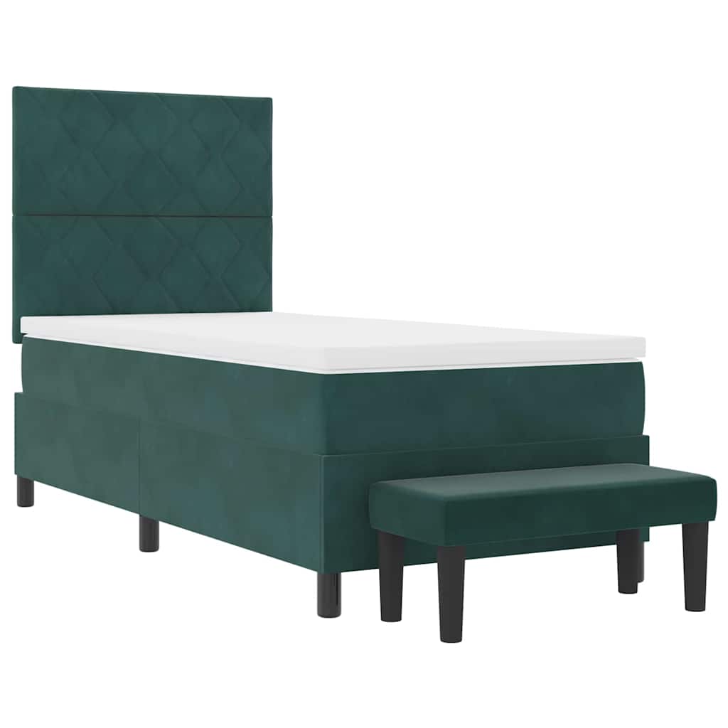 vidaXL Łóżko sprężynowe Z zagłówkiem Ciemna zieleń 190 x 90 cm Aksamit