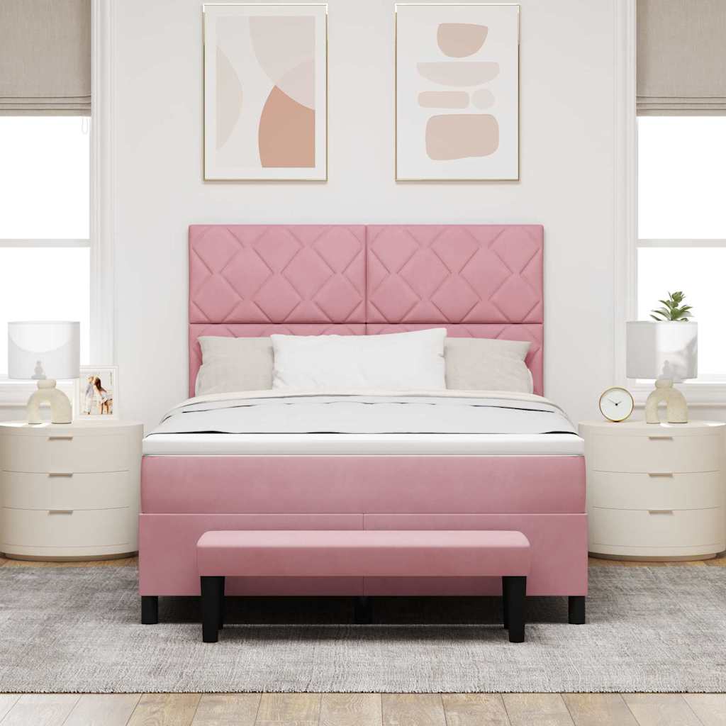 vidaXL Łóżko sprężynowe z poduszką Różowy 200 x 140 cm Aksamit