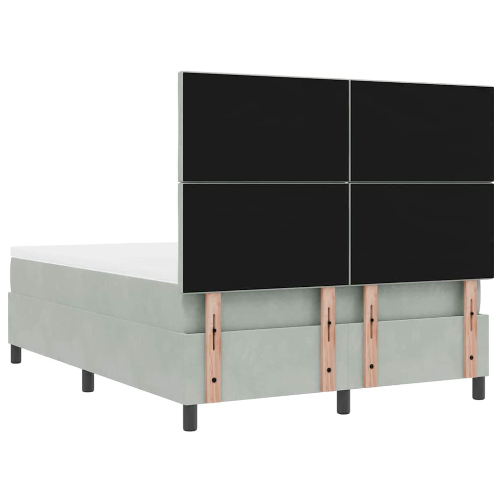 vidaXL Łóżko sprężynowe Z zagłówkiem Jasnoszary 200 x 160 cm Aksamit