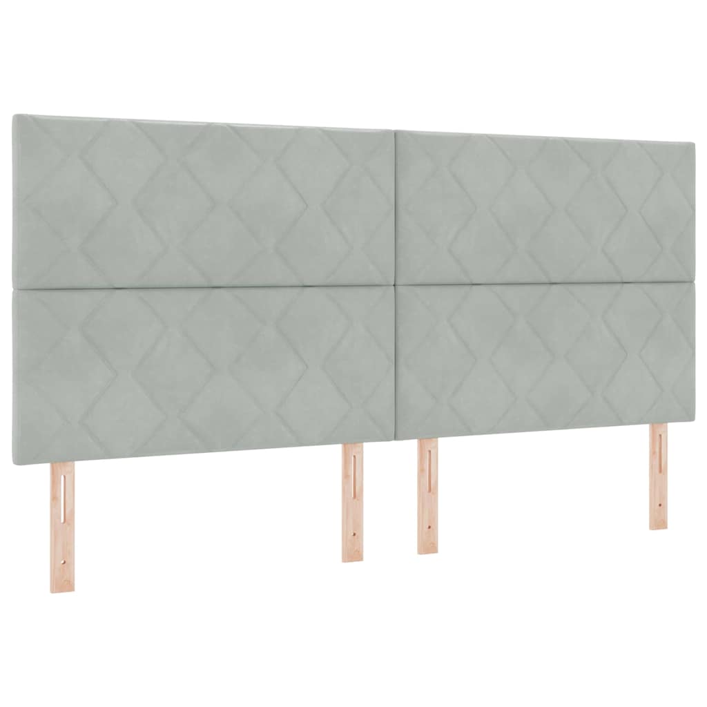 vidaXL Łóżko sprężynowe Z zagłówkiem Jasnoszary 200 x 200 cm Aksamit