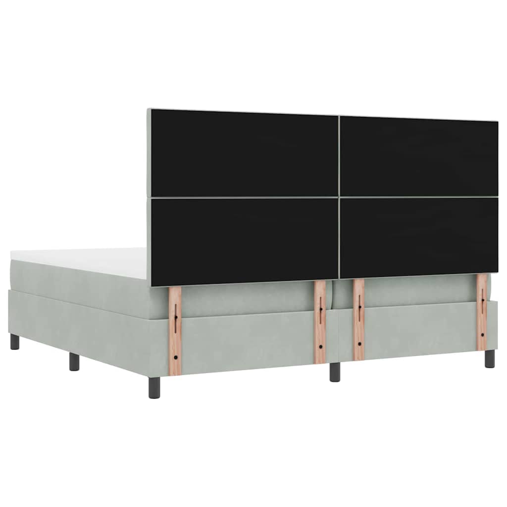 vidaXL Łóżko sprężynowe Z zagłówkiem Jasnoszary 200 x 200 cm Aksamit
