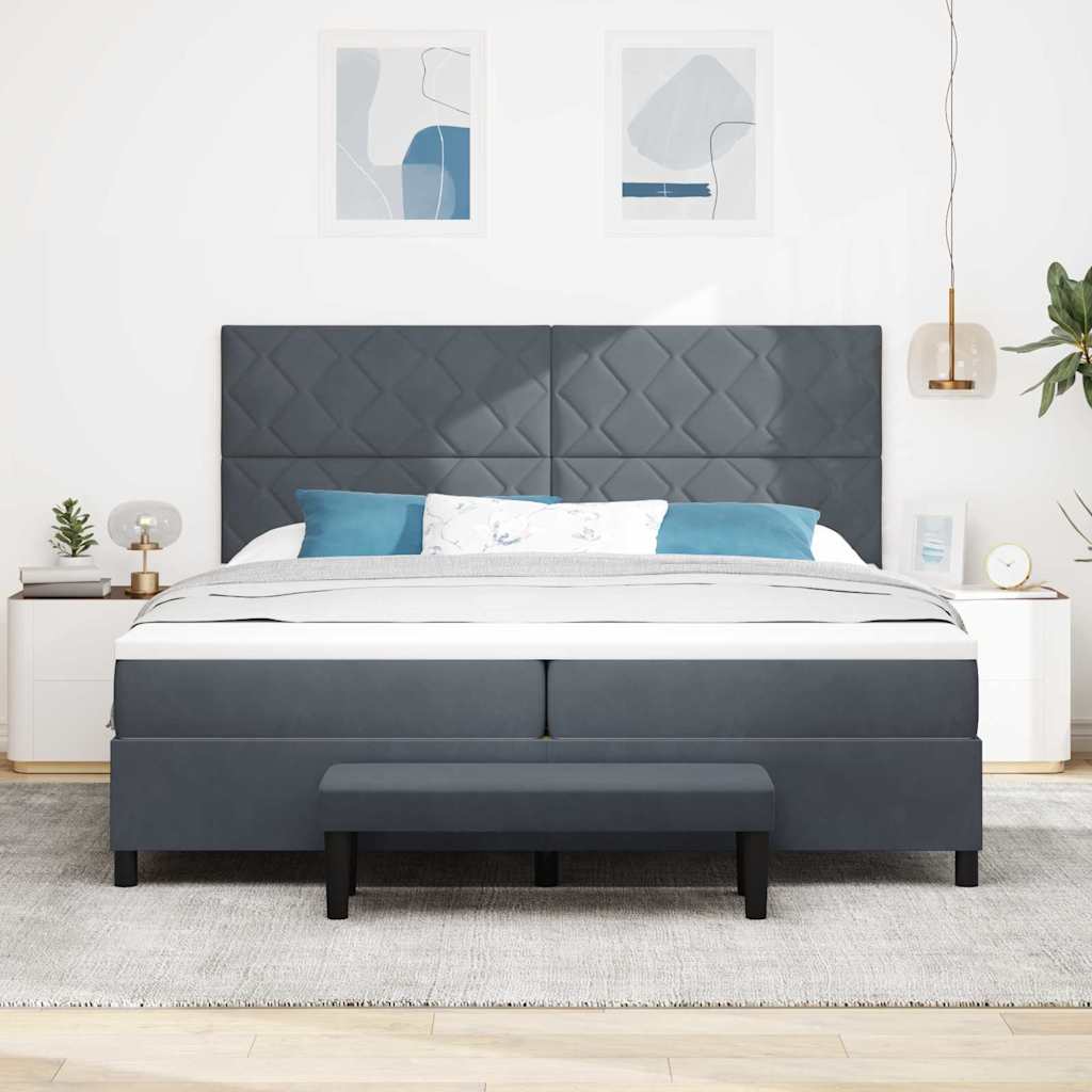 vidaXL Łóżko sprężynowe Z zagłówkiem Ciemnoszary 200 x 200 cm Aksamit