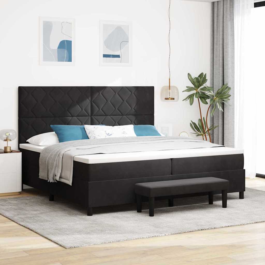 vidaXL Łóżko sprężynowe Z zagłówkiem Czarny 200 x 200 cm Aksamit