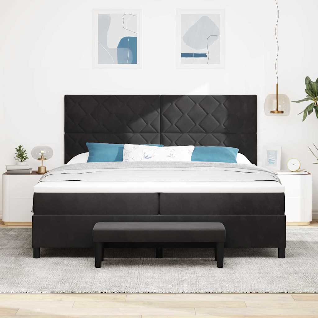 vidaXL Łóżko sprężynowe Z zagłówkiem Czarny 200 x 200 cm Aksamit