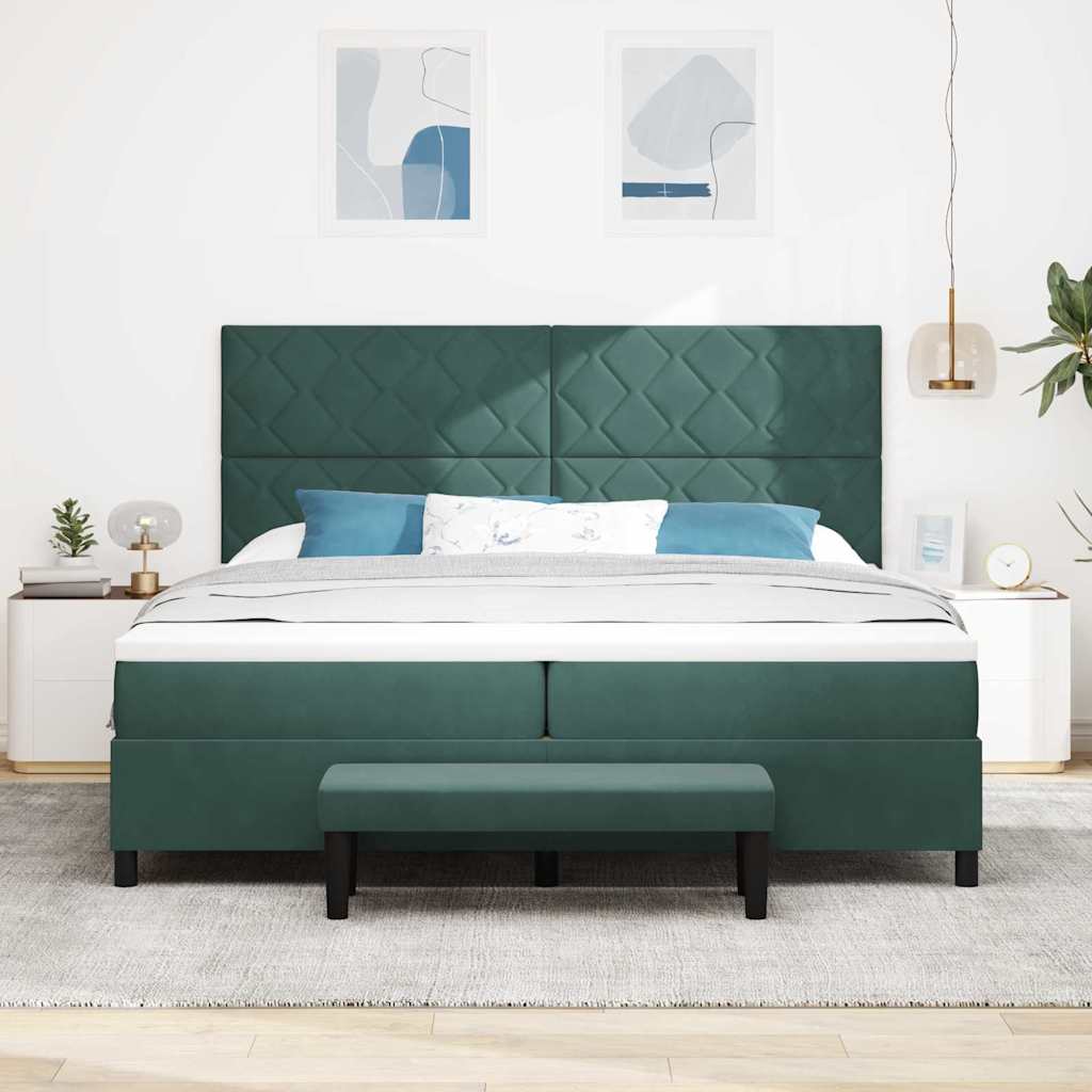 vidaXL Łóżko sprężynowe Ciemna zieleń 200 x 200 cm Aksamit