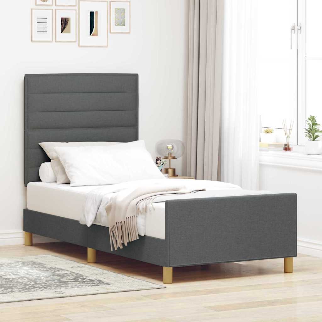 vidaXL Ramka łóżka Z zagłówkiem ciemno szary 80 x 200 cm tkanina