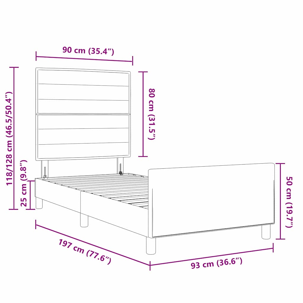 vidaXL Ramka łóżka Z zagłówkiem Ciemnoszary 90 x 190 cm tkanina
