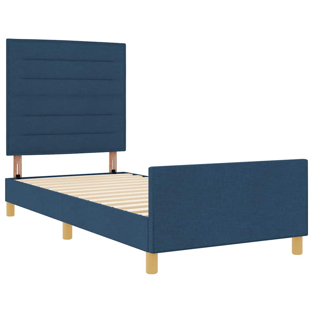vidaXL Ramka łóżka Z zagłówkiem Niebieski 90 x 190 cm tkanina