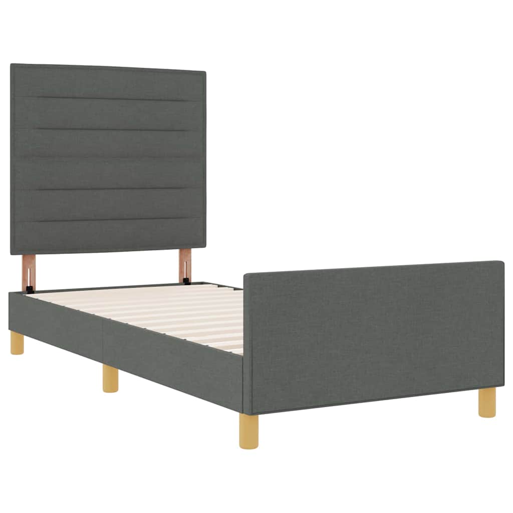 vidaXL Ramka łóżka Z zagłówkiem ciemno szary 90 x 200 cm tkanina