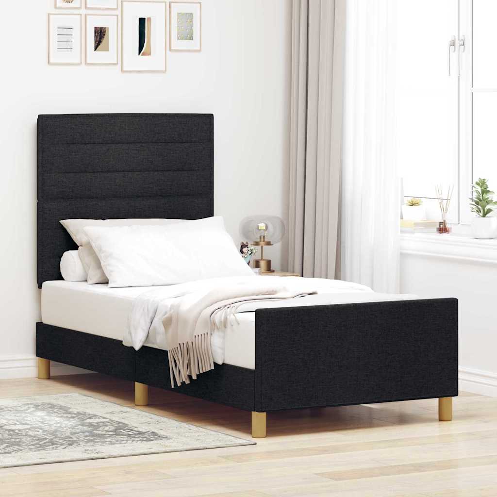 vidaXL Ramka łóżka Z zagłówkiem Czarny 100 x 200 cm tkanina
