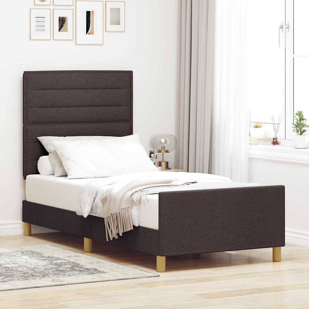 vidaXL Ramka łóżka Z zagłówkiem ciemnobrązowy 100 x 200 cm tkanina
