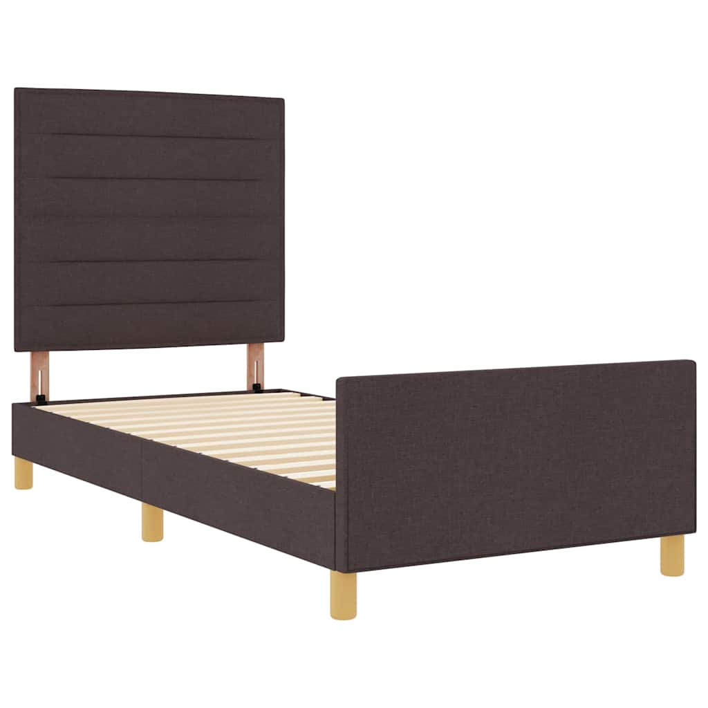 vidaXL Ramka łóżka Z zagłówkiem ciemnobrązowy 100 x 200 cm tkanina
