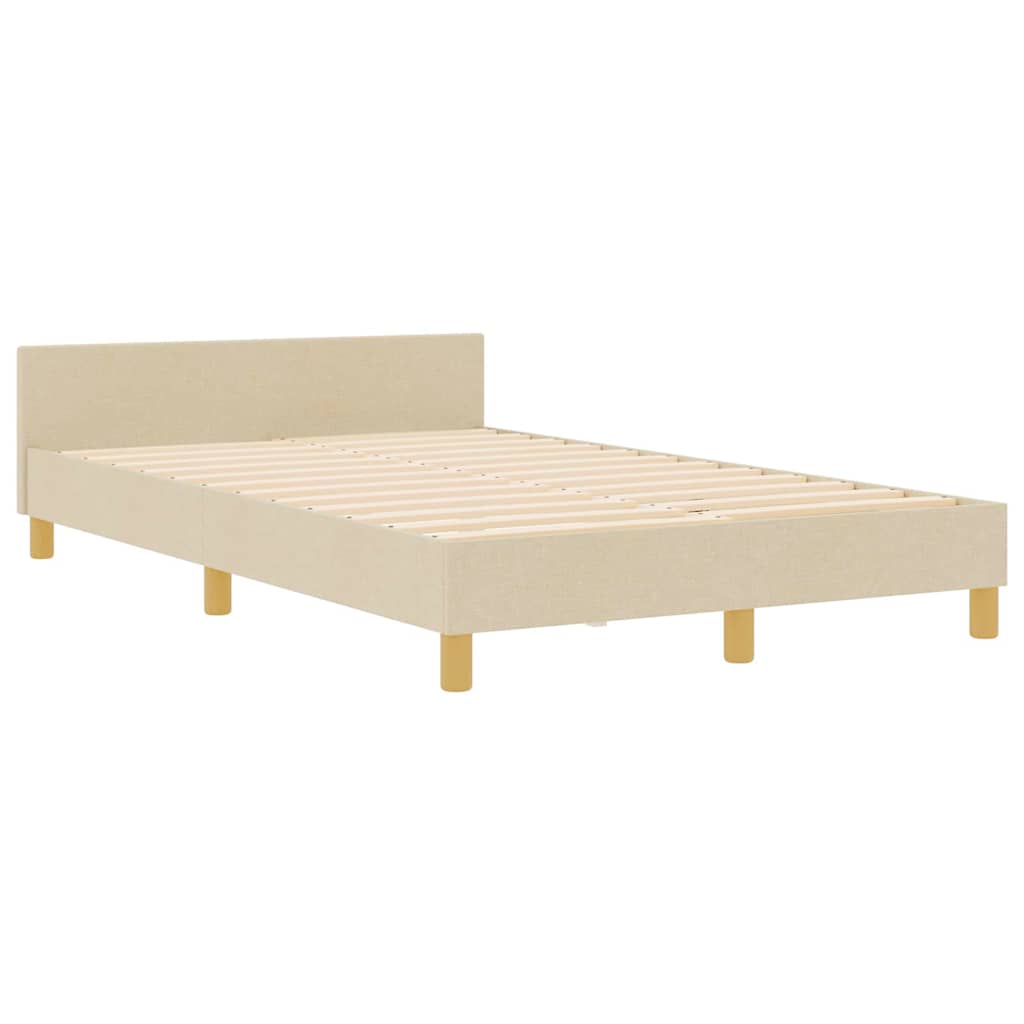 vidaXL Ramka łóżka Z zagłówkiem Kremowy 120 x 190 cm tkanina