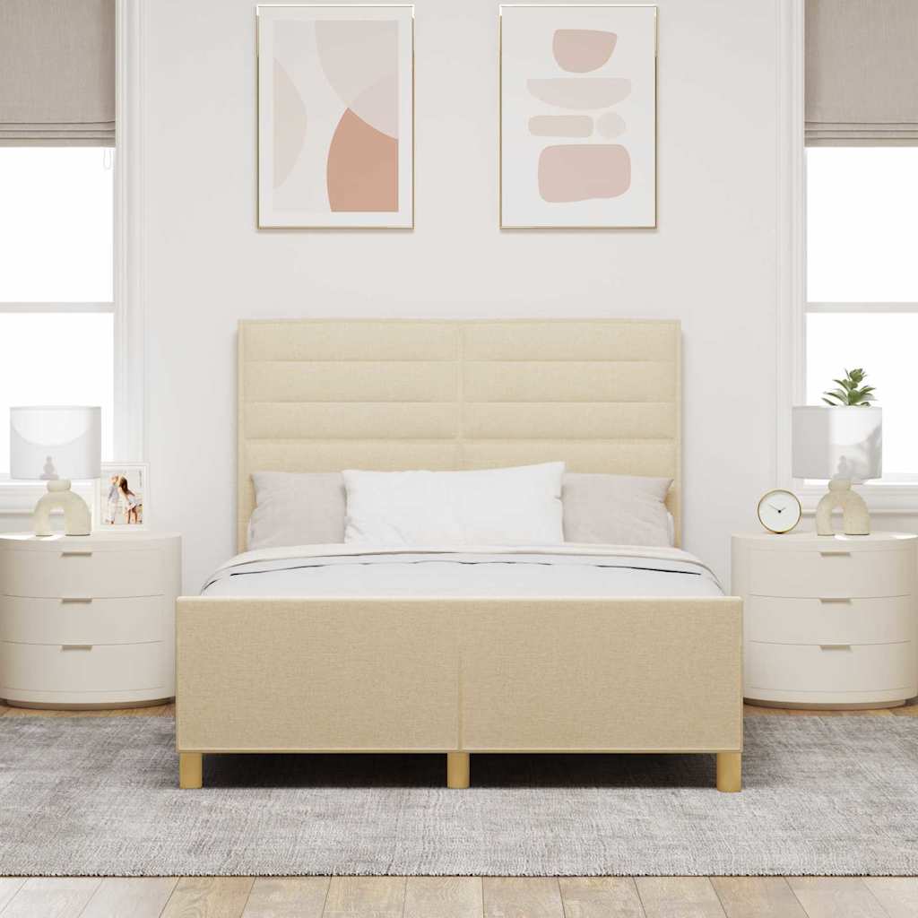 vidaXL Ramka łóżka Z zagłówkiem Kremowy 160 x 200 cm tkanina