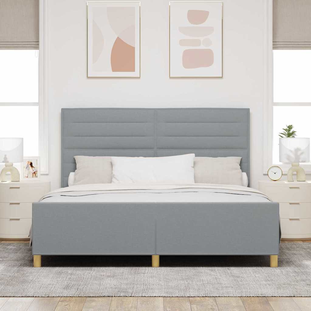 vidaXL Ramka łóżka Z zagłówkiem Jasnoszary 180 x 200 cm tkanina