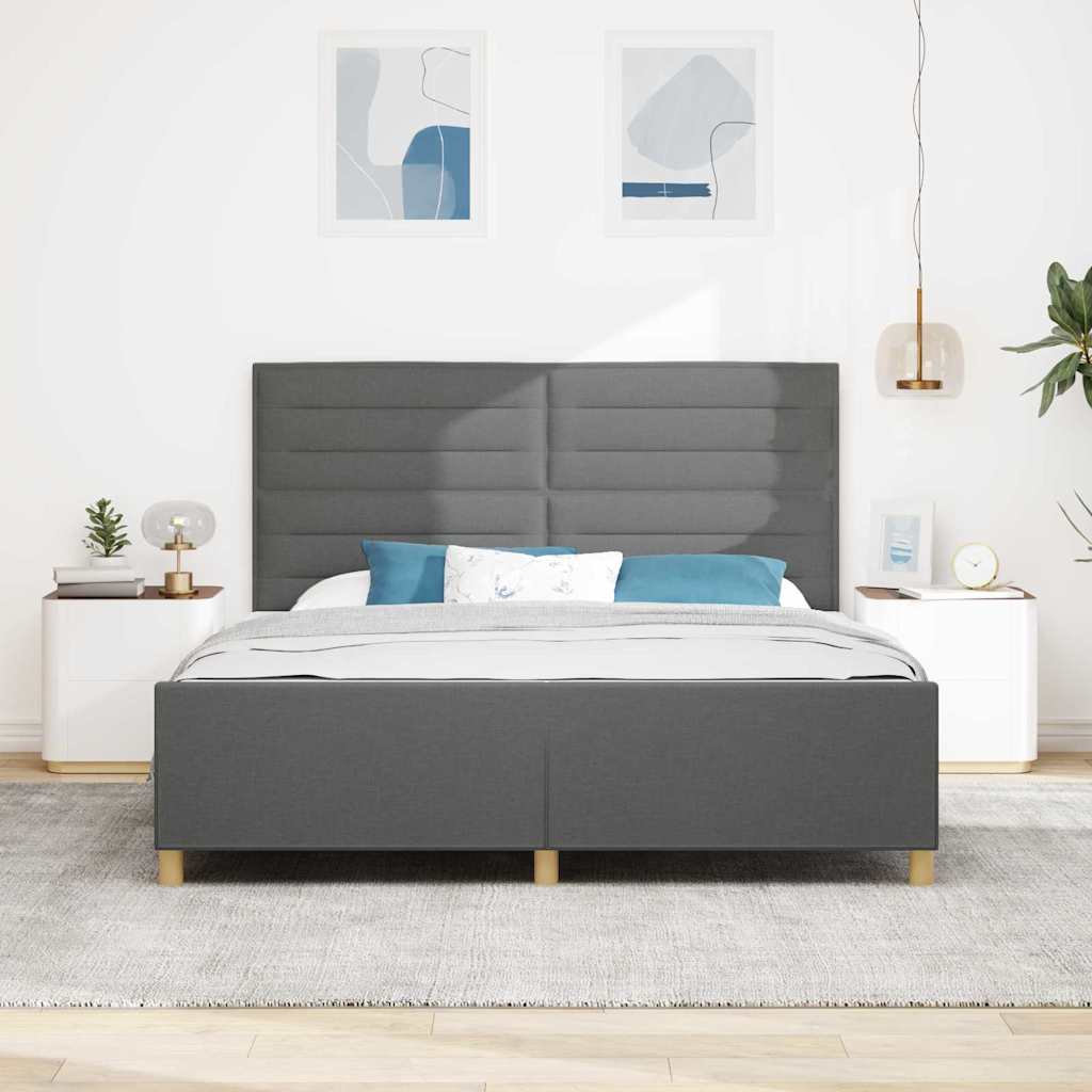 vidaXL Ramka łóżka Z zagłówkiem ciemno szary 180 x 200 cm tkanina