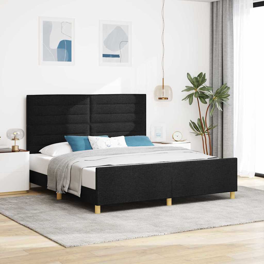 vidaXL Ramka łóżka Z zagłówkiem Czarny 180 x 200 cm tkanina