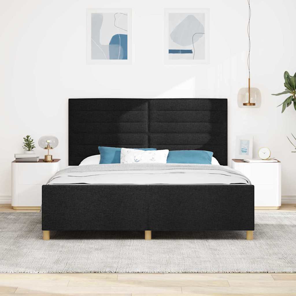 vidaXL Ramka łóżka Z zagłówkiem Czarny 180 x 200 cm tkanina