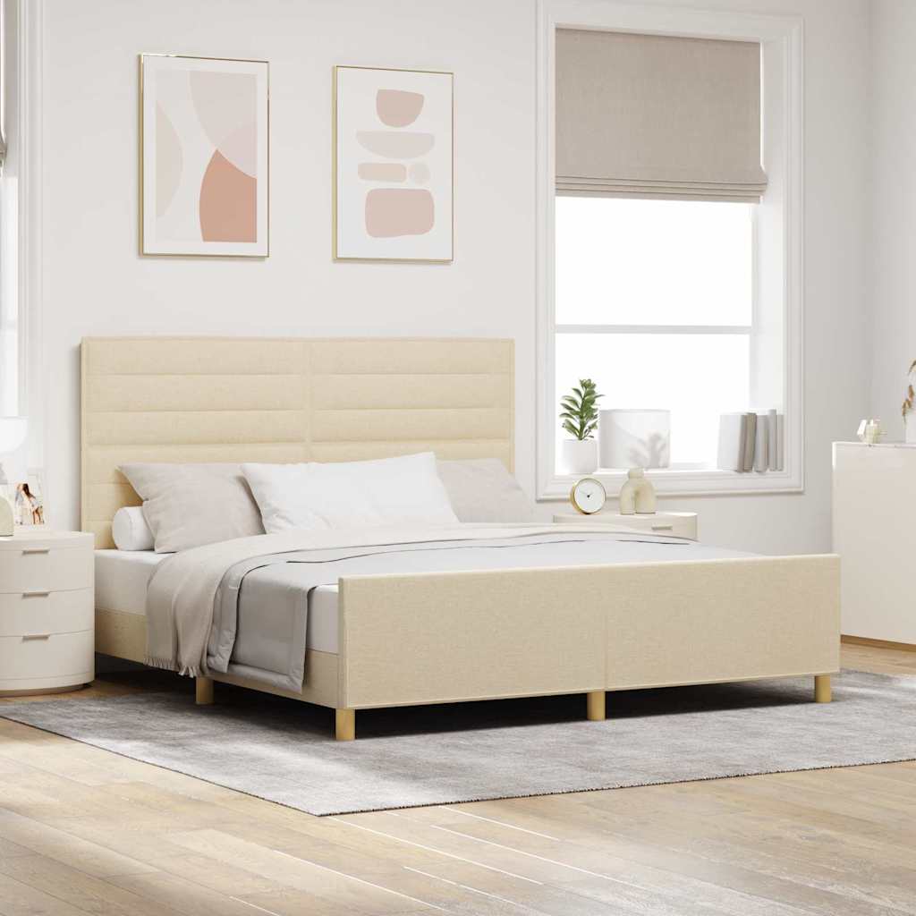 vidaXL Ramka łóżka Z zagłówkiem Kremowy 180 x 200 cm tkanina