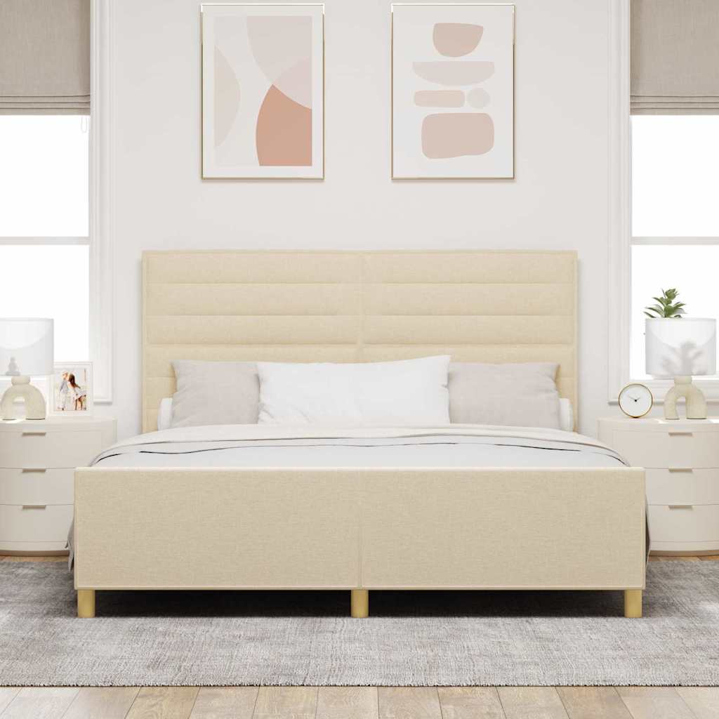 vidaXL Ramka łóżka Z zagłówkiem Kremowy 180 x 200 cm tkanina