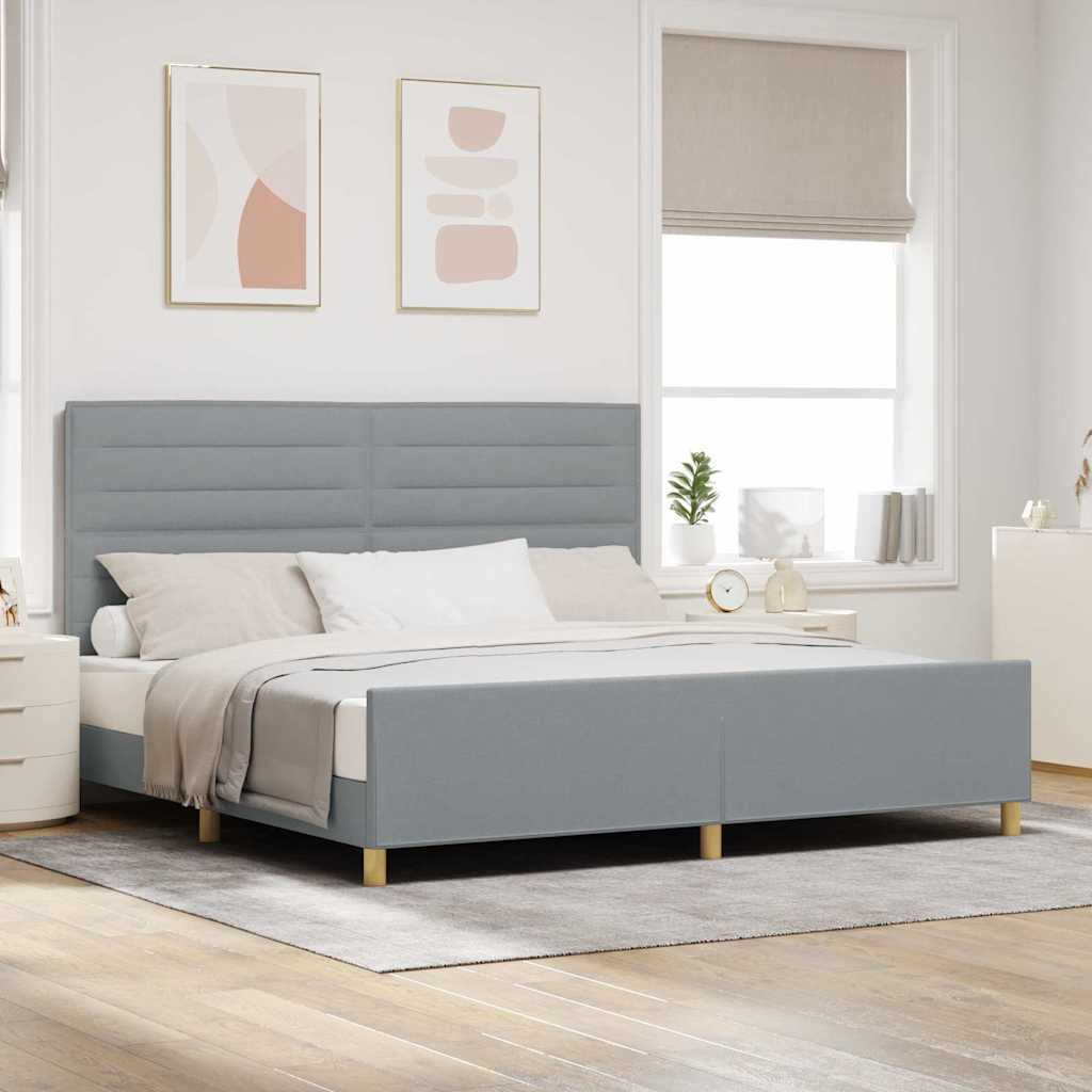 vidaXL Ramka łóżka Z zagłówkiem Jasnoszary 200 x 200 cm tkanina