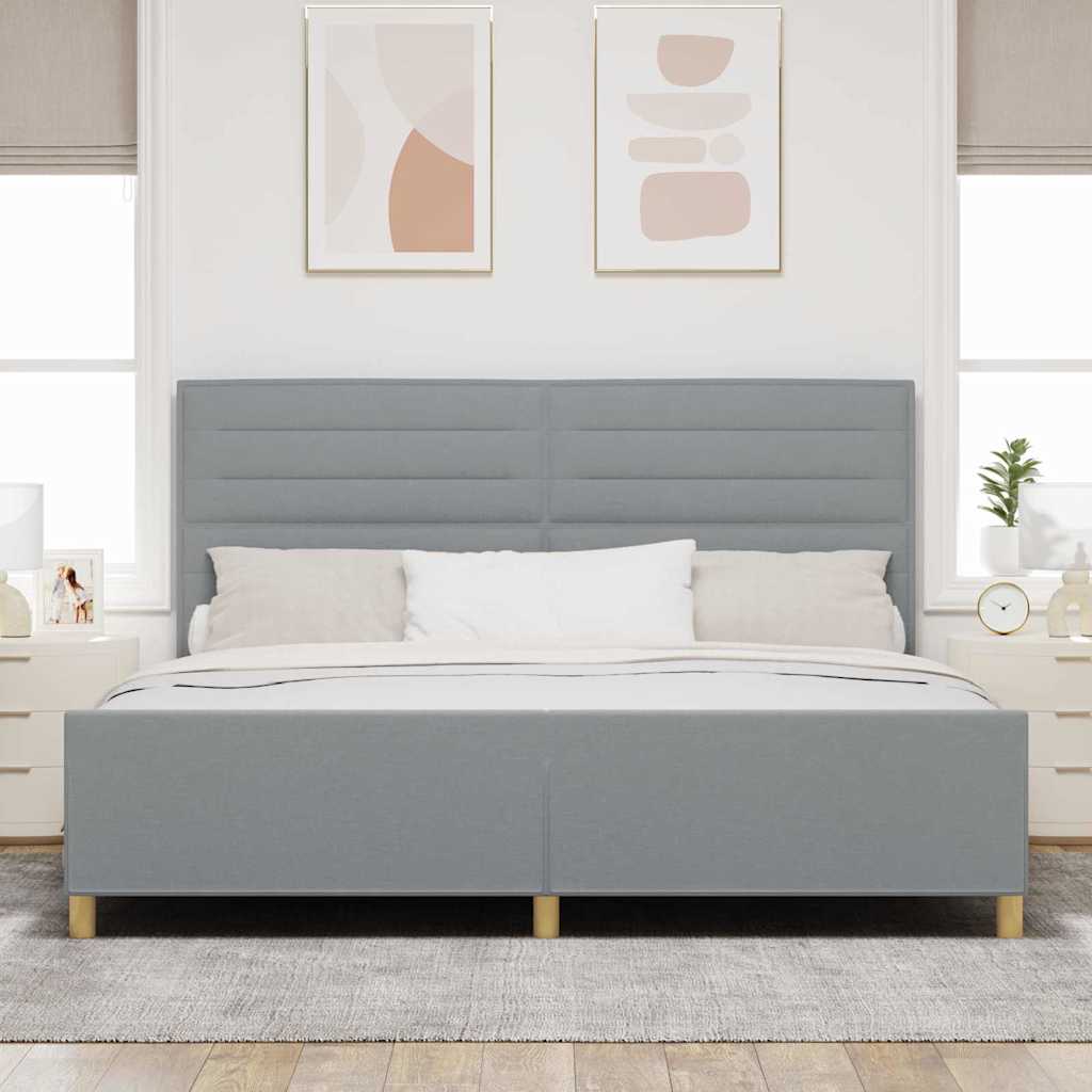 vidaXL Ramka łóżka Z zagłówkiem Jasnoszary 200 x 200 cm tkanina