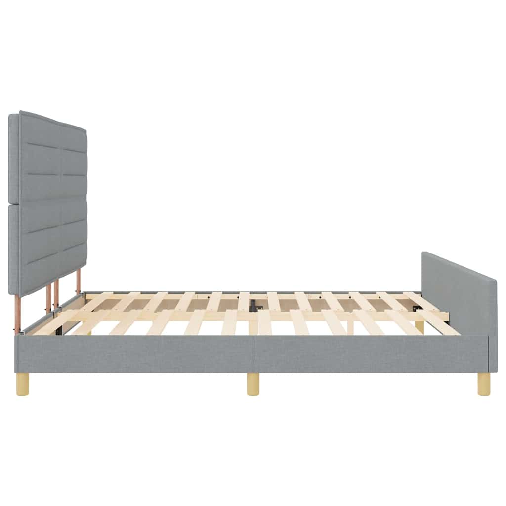vidaXL Ramka łóżka Z zagłówkiem Jasnoszary 200 x 200 cm tkanina