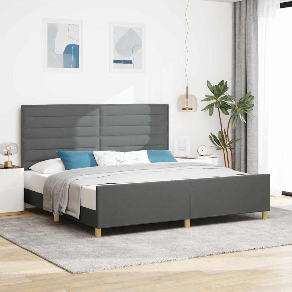 vidaXL Ramka łóżka Z zagłówkiem ciemno szary 200 x 200 cm tkanina