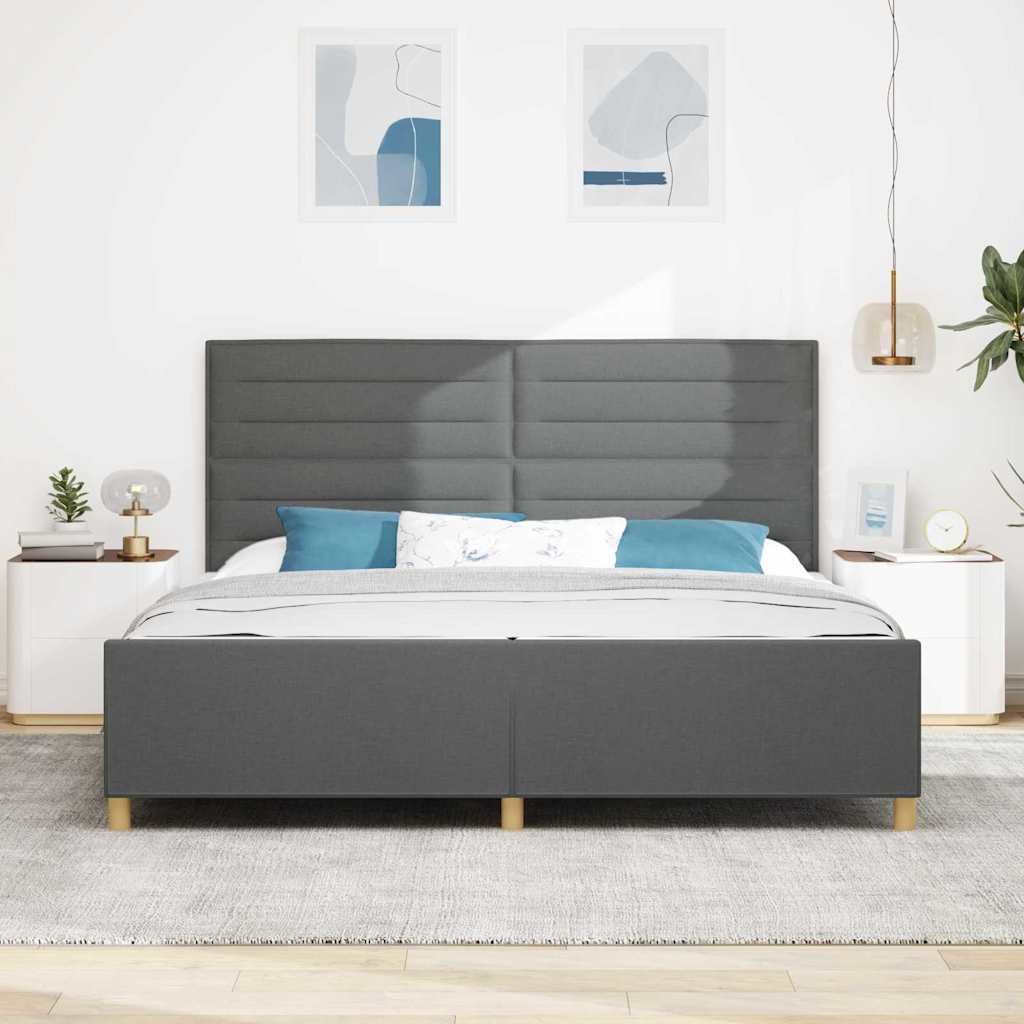 vidaXL Ramka łóżka Z zagłówkiem ciemno szary 200 x 200 cm tkanina