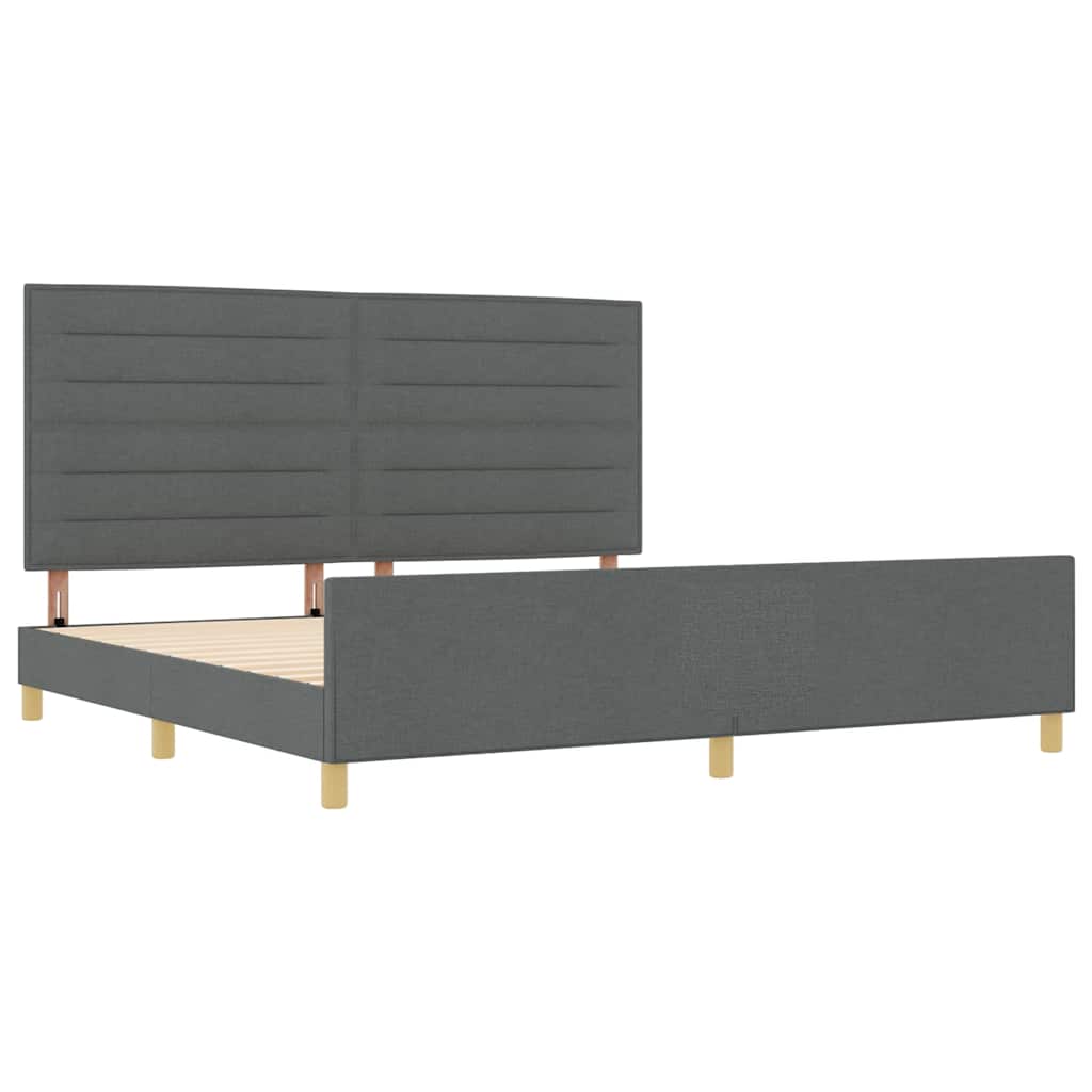 vidaXL Ramka łóżka Z zagłówkiem ciemno szary 200 x 200 cm tkanina