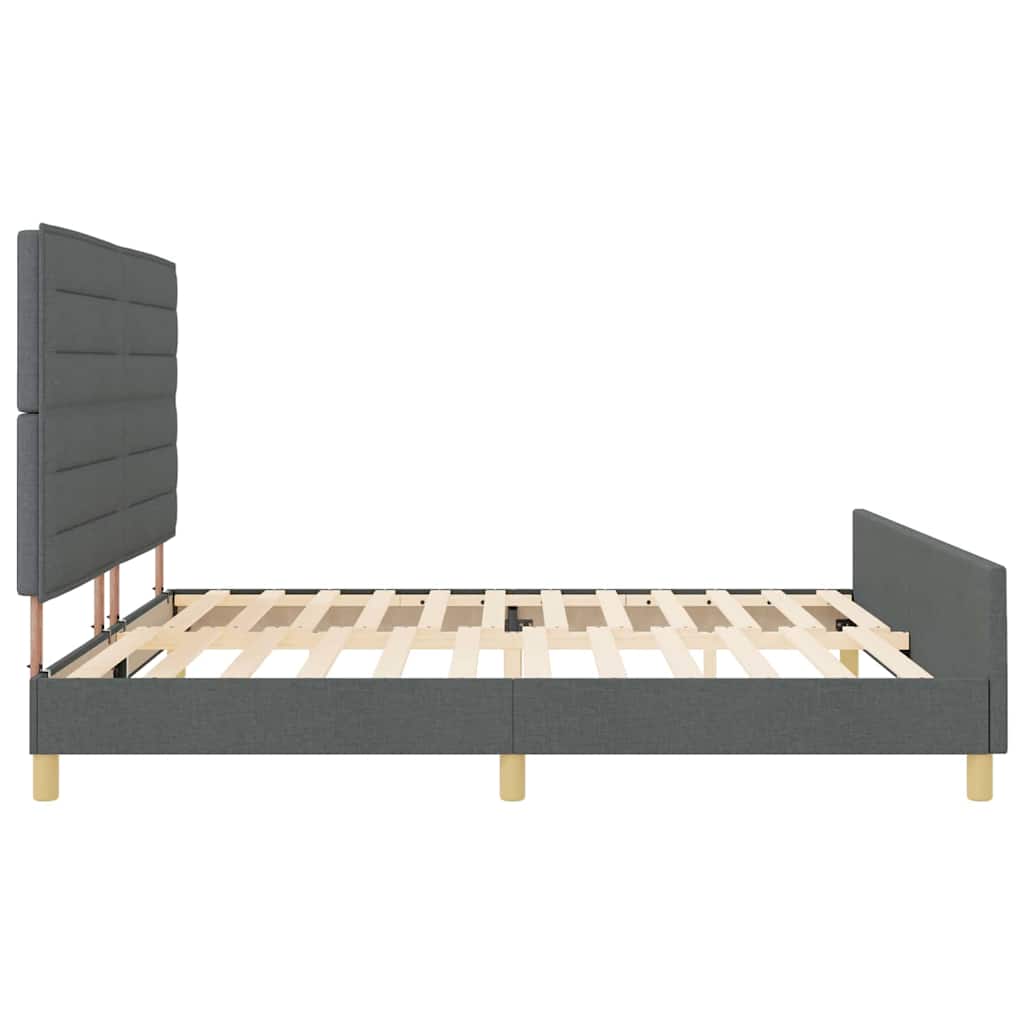 vidaXL Ramka łóżka Z zagłówkiem ciemno szary 200 x 200 cm tkanina