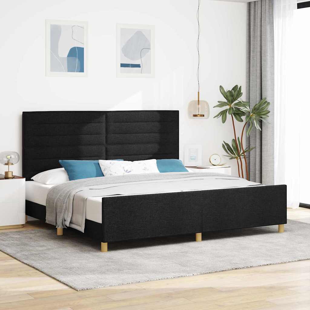 vidaXL Ramka łóżka Z zagłówkiem Czarny 200 x 200 cm tkanina