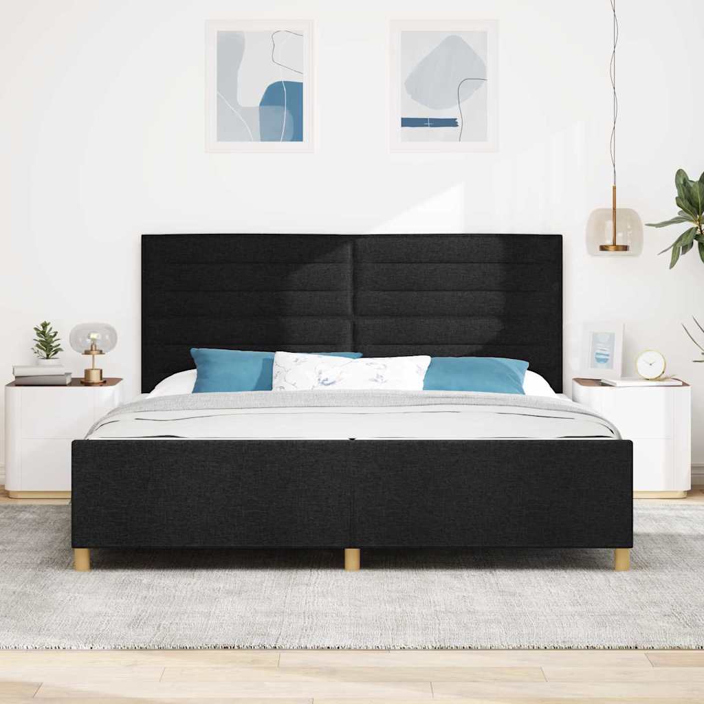 vidaXL Ramka łóżka Z zagłówkiem Czarny 200 x 200 cm tkanina