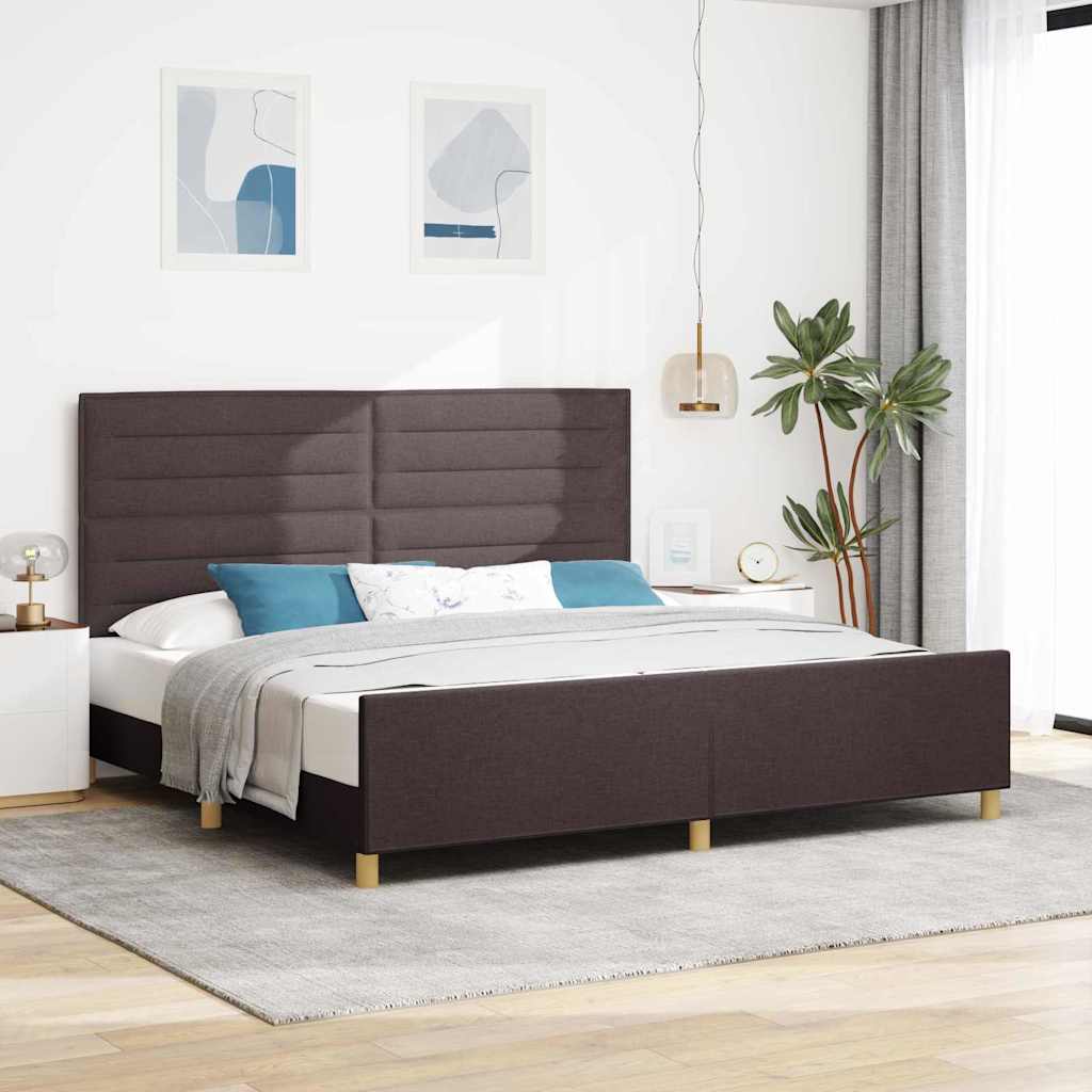 vidaXL Ramka łóżka Z zagłówkiem ciemnobrązowy 200 x 200 cm tkanina