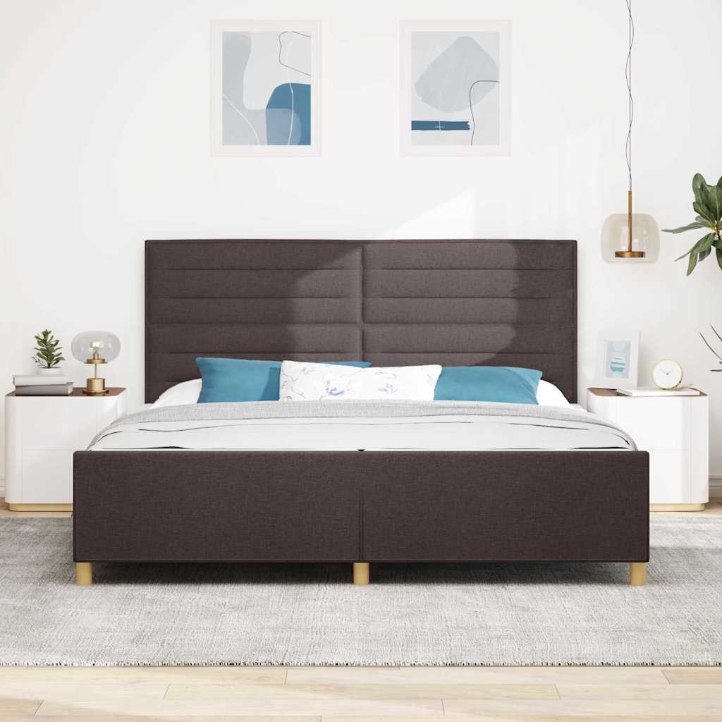 vidaXL Ramka łóżka Z zagłówkiem ciemnobrązowy 200 x 200 cm tkanina